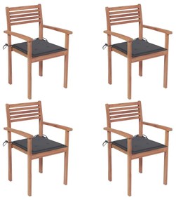 Záhradné stoličky 4 ks antracitové podložky teakový masív 3062289