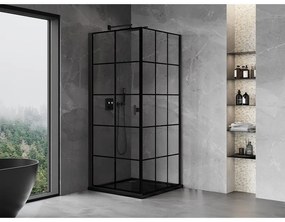 Mexen Mist-B, 1-krídlový výklopný sprchový kút, ľavý, 70 x 70 cm, číre sklo-čierna mriežka, 8A2T-070-070-70-77-L