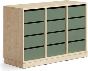 Úložná skrinka CASPER, 12 zásuviek, so soklom, breza/tmavozelená