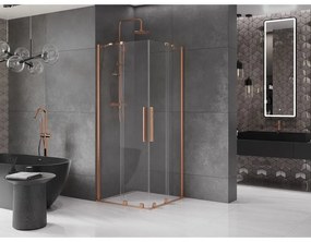 Mexen Velar Duo, sprchový kút s posuvnými dverami 90(dvere) x 90(dvere) cm, 8mm číre sklo, medená matná profil, 871-090-090-02-65