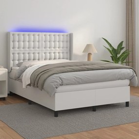 Boxspring posteľ s matracom a LED biela 140x190 cm umelá koža 3139380