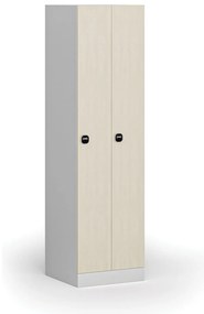 Kovová šatníková skrinka zúžená, 2 oddiely, 1850 x 500 x 500 mm, demont, zámok s čítačkou RFID kariet, laminované dvere, breza