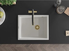 Mexen Pedro granitový kuchynský drez 1-komorový 560 x 460 mm, biely, zlatý sifón - 6508561000-20-G