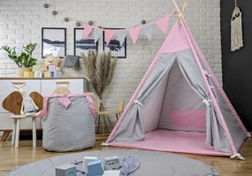 Detský stan TEEPEE (TÝPIE) ANIMALS s doplnkami - PLAMENÁK A KAMARÁDI - šedý/ružový