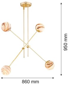 Argon 1840 - Luster na tyči ABSOS 4xE14/7W/230V alabaster zlatá