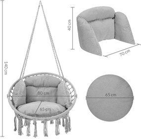 Detex Závesné kreslo BOHO s vankúšmi, Ø61cm, svetlo sivá
