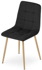 Set štyroch jedálenských stoličiek KARA zamatové, čierne / hnedé nohy (4 ks)