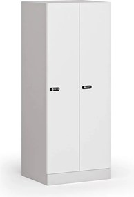 Šatníková skrinka S1 znížená, 2 oddiely, 1500 x 600 x 500 mm, mechanický kódový zámok, laminované dvere, biela