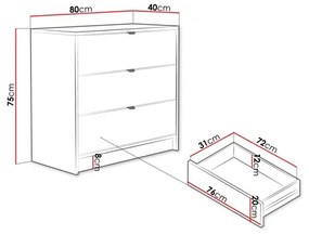 Komoda TIRENO 75x80 cm biela