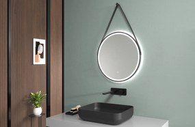 Cerano Rotondo, LED kúpeľňové zrkadlo Ø 60 cm, kovový rám, čierna matná, CER-CER-NT2805Y-60