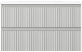 Mexen Rivel, kúpeľňová skrinka 80 cm s umývadlom Otis, 2 zásuvky, drážkovaná, sivá matná/biela, 91A20-08047-2-BFF62-W18M01