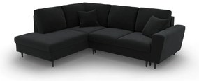 Čierna zamatová rozkladacia/s úložným priestorom rohová pohovka (ľavý roh/do L) Kyoto – Cosmopolitan Design