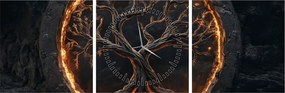 Obraz – Strom života v láve I. (s hodinami) (90x30 cm)