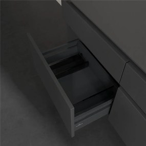 VILLEROY &amp; BOCH Legato závesná skrinka pod umývadlo na dosku (umývadlo vpravo), 4 zásuvky, s LED osvetlením, 1200 x 500 x 550 mm, Glossy Grey, B582L0FP