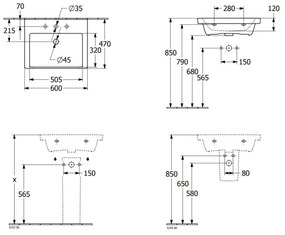 Villeroy & Boch 4A706001 - Závesné umývadlo SUBWAY 3.0 60x47 cm keramika/biela