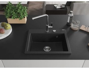 Mexen Oscar, 1-komorový granitový drez 580x490x205 mm, čierna-strieborná metalíza, 6519581000-73