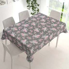 Biante Bavlnený obdĺžnikový obrus Sandra SA-553 Ružové kvety na sivom 120x180 cm