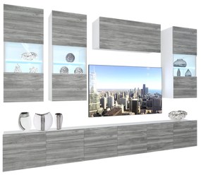 Obývacia stena Belini Premium Full Version šedý antracit Glamour Wood + LED osvetlenie Nexum 83