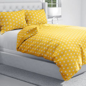 Biante Bavlnené posteľné obliečky Sandra SA-598 Biele bodky na žltom Predĺžené 140x220 a 70x90 cm