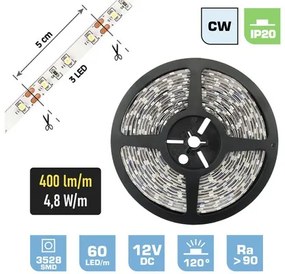 LED pásik FK technics IP20 4,8W 6000K 0,5m biely, metrážový sortiment