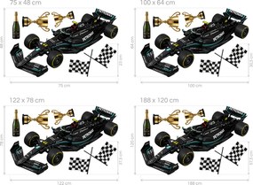 Čierna formula Mercedes textilná prelepiteľná nálepka na stenu hárok 75 x 48 cm