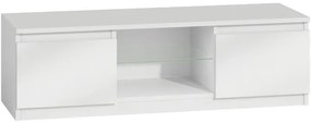 Televizní stolek DELUKO se skleněnou policí 140 cm lesklý bílý