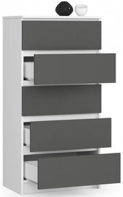 Komoda K60 5SZ CLP biela / sivá