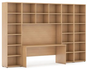 Zostavy knižníc INTEGRO so stolom, vyšší/šírší, 3550 x 700/400 x 2300 mm, buk
