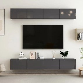 4-dielna súprava TV skriniek lesklá sivá 100x30x30 cm drevotrieska 3079481