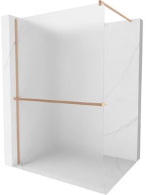 Mexen Kioto+, sprchová zástena Walk-In s poličkou a vešiakom 130 x 200 cm, 8mm sklo námraza, medený matný profil, 800-130-121-65-30