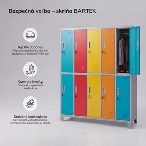 Skriňa BOZP odevná 10-dverová sivo-viacfarebná: BARTEK 1360 x 1720 x 450 mm