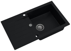Sink Quality Natalie, kuchynský granitový drez 770x450x170 mm + chrómový sifón, čierna, SKQ-NAT.C.1KDO.X