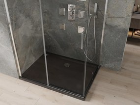 Mexen Omega, sprchový kút s posuvnými dverami 100 (dvere) x 80 (stena) cm, 8mm číre sklo, chrómový profil + slim sprchová vanička čierna + chrómový sifón, 825-100-080-01-00-4070