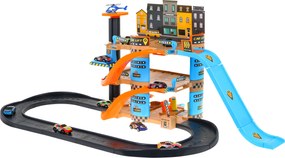 Ramiz 4-poschodové parkovisko s výťahom pre deti 3+ Autá vrtuľník + šmykľavka