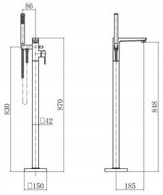 Invena Paros, voľne stojaca vaňová batéria, čierna matná, INV-BW-09-W04-A