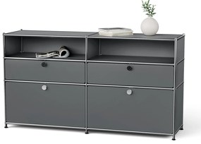 Kovová odkladacia skrinka "CN3" s výklopnými priečinkami, zásuvkami a otvorenými priehradkami, sivá