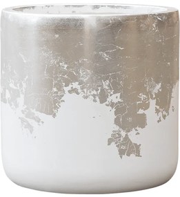 Kvetináč Luxe Lite Glossy cylinder white-silver 33x31 cm