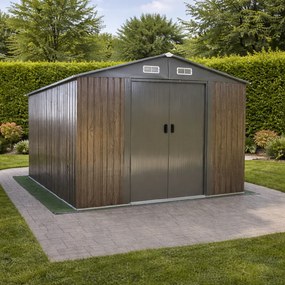 Záhradný domček BestBerg BBSH-1208WT / 10,1 m² / 389 x 260 x 202 cm / dekor tmavé drevo/taupe