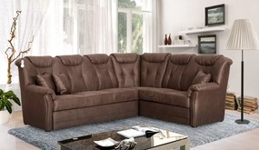 Rohová sedacia súprava Linz, hnedá látka v optike kože, bez rozkladu