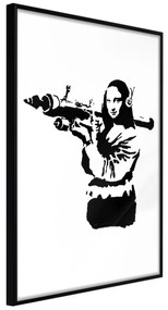 Artgeist Plagát - Banksy Mona Lisa with Rocket Launcher [Poster] Veľkosť: 30x45, Verzia: Čierny rám s passe-partout