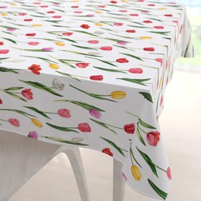 Biante Bavlnený štvorcový obrus Sandra SA-506 Tulipány na bielom 130x130 cm
