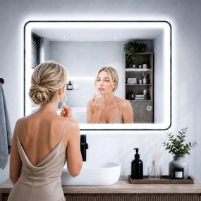 Erga Sari, LED zrkadlo v čiernom ráme s vyhrievaním a dotykovým ovládaním, 80 × 60 cm, čierna matná, ERG-YKA-MR.SARI-BLK-60X80