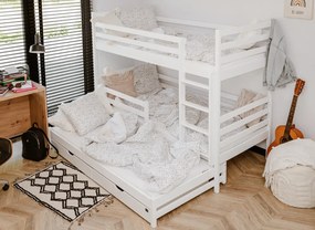 Detská poschodová posteľ z masívu borovice LUKÁŠ s prístelkou a šuplíky - 200x90 cm - biela