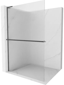 Mexen Kioto+ L, sprchová zástena Walk-In s poličkou a vešiakom 100 x 200 cm, 8mm sklo s rebrovým vzorom, grafitový profil, 800-100-123-66-09