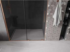 Mexen Velar, posuvné sprchové dvere do otvoru 130 cm, 8mm šedé sklo, medená matná, 871-130-000-41-65