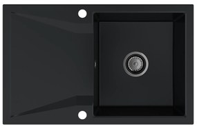 Sink Quality Obsidian, kuchynský granitový drez 790x500x210 mm + čierny sifón, čierna, SKQ-OBS.C.1KDO.XB