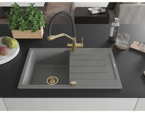 Mexen Bruno, 1-komorový granitový drez 795x495x200 mm a drezová batéria Duo, šedá, 6513-71-671701-57-G