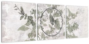 Obraz - Rastliny v omietke (s hodinami) (90x30 cm)