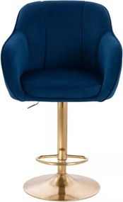 LuxuryForm DESIGN Barová stolička AVOLA VELUR na zlatom tanieri - modrá