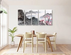 5-dielny obraz čínska krajina v hmle - 200x100